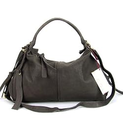 NICOLI Italian Designer Dark Gray Nubuck Leather Hobo Bag Handbag