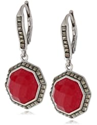 Judith Jack "Items of the Season" Sterling Silver, Marcasite and Ruby Jade Drop Earrings