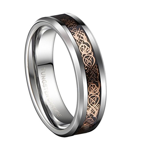 18K Rose Gold Plated Celtic Dragon 6mm Tungsten Carbide Wedding Band Ring Size 9