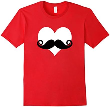 Mustache Valentines Day T Shirt with Heart for Men and Boys  - Male Small - Red