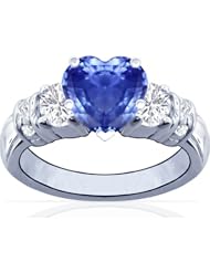 Platinum Heart Cut Blue Sapphire Ring With Sidestones