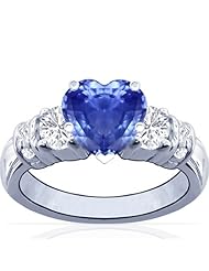 18K White Gold Heart Cut Blue Sapphire Ring With Sidestones