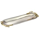 Elegance Golden Vine Hammered Stainless Steel Oval Tray, 15.25 by 5.75-Inch, Silver/Gold