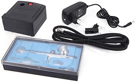 Huya Force Airbrush Kit DC12V 100-240V Black Mini Air Compressor Dual-Action 0.3mm Spray Gun Air brush Set for Body Paint Makeup Craft Cake Toy Models