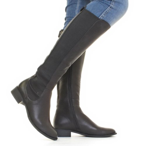 Womens Slim Fit Knee High Chelsea Black Boots SIZE 4