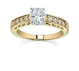 0.9 CT CUSHION DIAMOND 18K YELLOW GOLD RING NEW