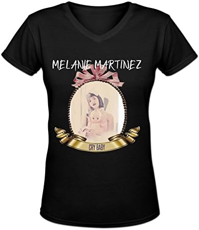 DLROSE Women's Comfy Fit Cry Baby Melanie Martinez Short Sleeve V Neck Tee Shirt L Black