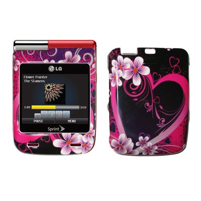 Premium Purple Flowers and Hearts Design Snap-On Cover Hard Case Cell Phone Protector for LG Lotus Elite LX610 [Accessory Export Brand Packaging]