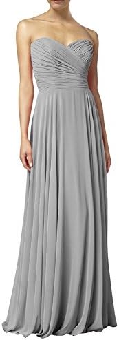 Choyi Women's Sweetheart Chiffon Long Evening Dress Prom Dresses Silver us8
