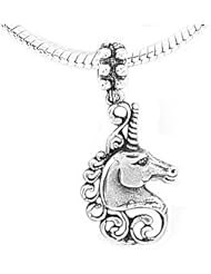 Sterling Silver Mystical Unicorn Head Dangle Bead Charm