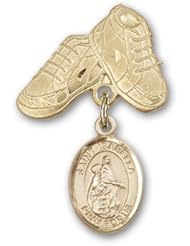 Gold Filled Baby Badge with St. Isabella of Portugal Charm and Baby Boots Pin
