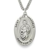 Sterling Silver 1" Oval St. Jude, Patron of Hopeless Causes Medal on 24" Chain