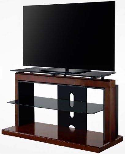 PROFORMA Innovative 2-in-1 Design 46" TV Base Stand with Tempered Glass Top, 70 Degree Swivel Mounting Arm Bracket, Two Shelves for Components and Gaming Equipment, Solid Wood Case Construction with an Elegant Heirloom Cherry Finish - Good for all TV's up to 46 inches