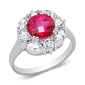 One of a kind 2.50 carats total weight Round Shape Checker Board Created Ruby & White CZ Size 8 Gemstone Ring in Sterling Silver