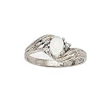 14K White Gold 0.03 ct. Diamond and 6 x 4 MM Oval Shaped Opal Ring