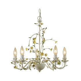 AF Lighting 7046-5H Star Flower Candle Base Chandelier, Cut Metal with Antique Cream... by Elements