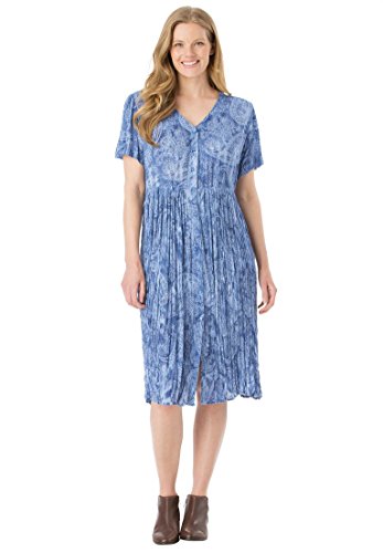 Women's Plus Size Short, Button-Front Crinkle Dress
