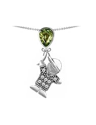 Original Star K (tm) Little Boy Holding a Balloon Mother Birthstone Simulated Peridot Pendant in 925 Sterling Silver