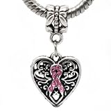 Antique'd Silver Bead Charm, Breast Cancer Awareness Dangle