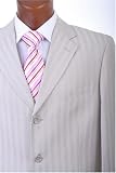 Men's Single Breasted 3 Button Beige Pinstripe Super 150's Dress Suit