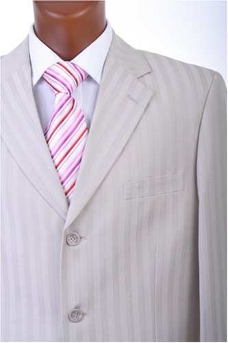 Men's Single Breasted 3 Button Beige Pinstripe Super 150's Dress Suit