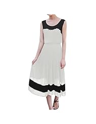 Chiffon/Cotton/Polyester Pleated Colorblocking Ankle Length  Dress