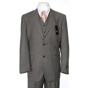 Stylish two button peak lapel three piece pinstripe mens suit 46 SHORT