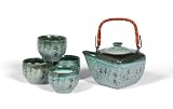 5-pc Japanese Tea Set - Sea Green with Black Japanese Characters