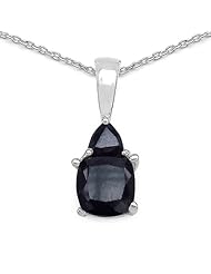 1.60 Carat Genuine Black Sapphire Sterling Silver Pendant Necklace. 18"