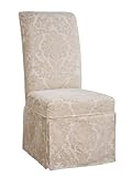 Set of 2 Parson Chairs Fleur-de-lis Tone on Tone Skirted Slip Over