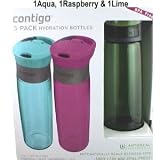 Contigo 3 Pack of BPA Free Hydration Bottles AutoSeal Technology (Aqua, Raspberry & Lime)