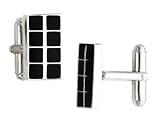 Men's Black Enameled Cuff Links in Sterling Silver