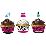 Creative Converting Pink Zebra Boutique Decorative Cupcake Wrappers with Coordinating Topper Decorations, 24-Piece Per Package