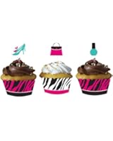 Creative Converting Pink Zebra Boutique Decorative Cupcake Wrappers with Coordinating Topper Decorations, 24-Piece Per Package