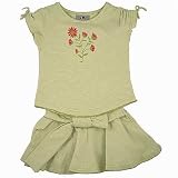 One Kid sage/cream stripe knit skort/flower shirt