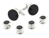 JJ Weston classic silver plated and onyx cufflinks and shirt stud set with presentation box. Made in the U.S.A