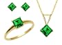 10k Yellow Gold, May Birthstone, Lab-Created Emerald Ring, Pendant and Earrings Set, Ring, Size 7