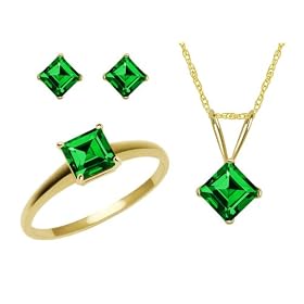 10k Yellow Gold, May Birthstone, Lab Created Emerald Ring, Pendant and Earring... by Amazon.com Collection