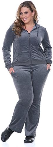 White Mark Women's 2 Piece Plus Size Velour Set in Gray - Solid Colors - 1XL