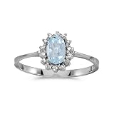 14k White Gold Oval Aquamarine And Diamond Ring