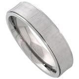 Titanium 6 mm (1/4 in.) Slightly Concave Comfort Fit Wedding Band Ring, w/ Frosted Finish, Grooved & Polished Edges (Available in Sizes 7 to14)