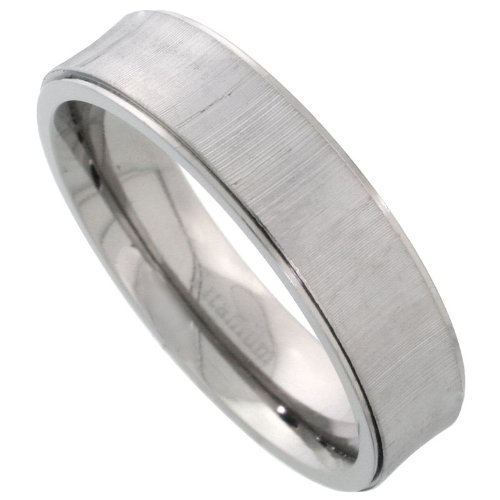 Titanium 6 mm (1/4 in.) Slightly Concave Comfort Fit Wedding Band Ring, w/ Frosted Finish, Grooved & Polished Edges (Available in Sizes 7 to14), size 13.5