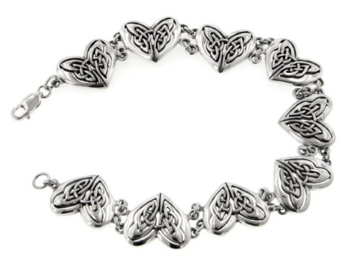 Wide Sterling Silver Celtic Knot Eternal Heart 7.5″ Link Bracelet