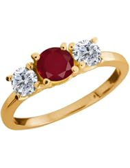 1.10 Ct Round Red Ruby G/H Diamond 14K Yellow Gold Ring