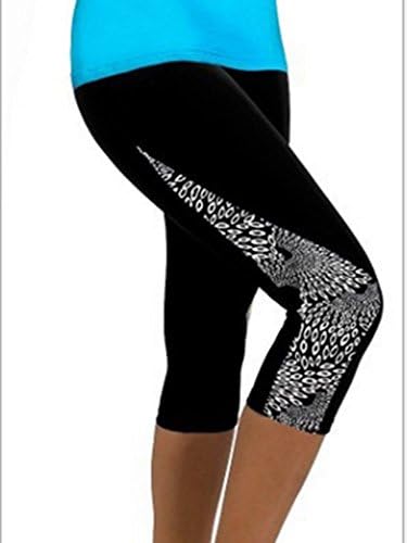 UBon Fashion Women's Slimming Stretch Short Leggings Under Knee Yoga Pants (Black Stripes,36)