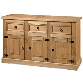 Meubles Valentina - Buffet en pin massif - 3 portes avec �tag�re - 3 tiroirs