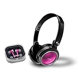 Coby CV215PNK Deep Bass Stereo Headphones and Earphones Pink