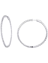 14K White Gold 2.7 Ct Diamond 50mm Round Secure Lock Hoop Earrings