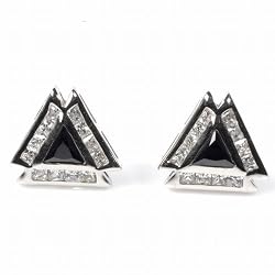 Men's Sterling Silver Earrings with Sapphire and Clear CZ - Triangular - 13 x 13 mm