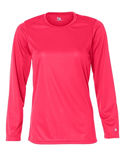 Custom Badger Womens B-Core Long Sleeve Performance Tees HOT CORAL WXL